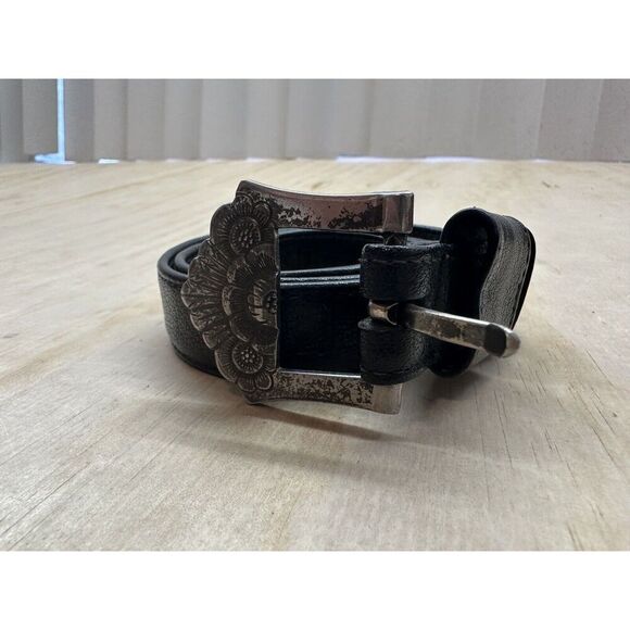 Eberle Belt Black Leather Silver 125 Buckle 32 - Picture 1 of 6